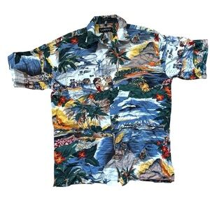 Caribbean Blues Hawaiian Tropical Shirt Mens Size Large Button Down Beach